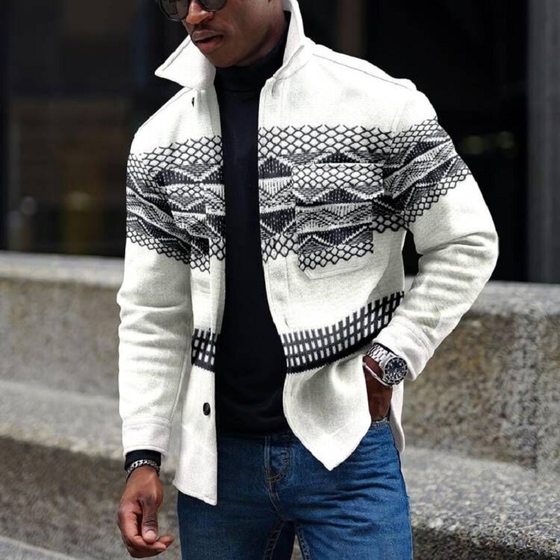 Men Printed Outerwear 2022 New Fashion Buttoned Tur..